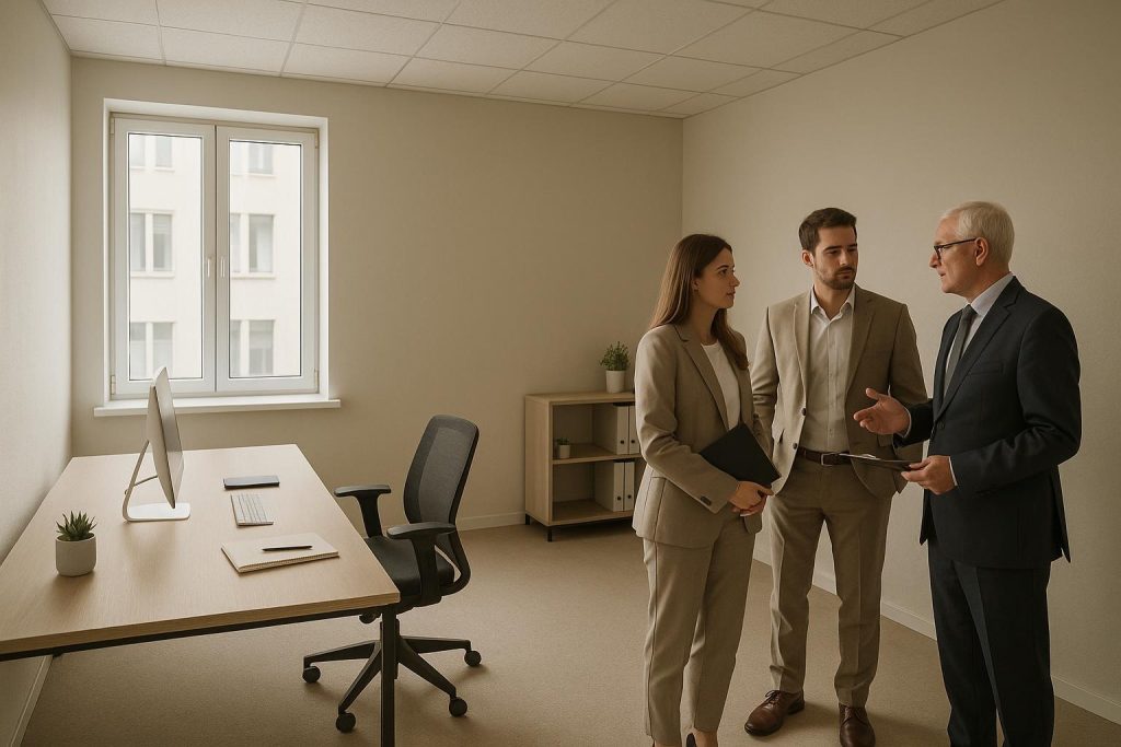 Modern office meeting, symbolizing fair selection of interviewees for a workplace investigation.