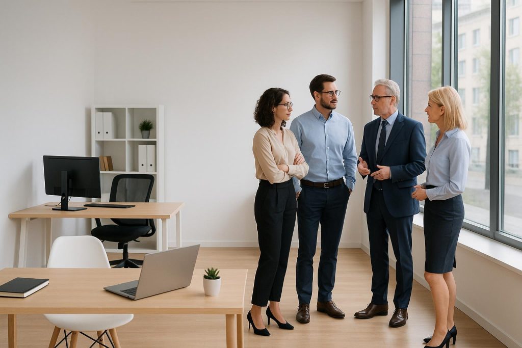 Office employees discussing cultural assessments, illustrating potential skepticism.